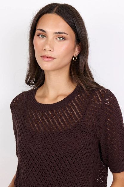 Ivy + Jack Dapple Chocolate Boxy Knit Lace Tee - Chocolate