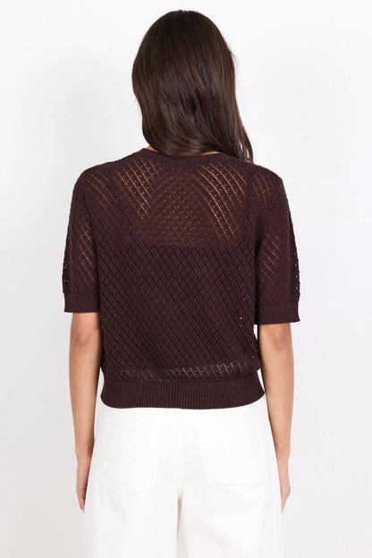 Ivy + Jack Dapple Chocolate Boxy Knit Lace Tee - Chocolate