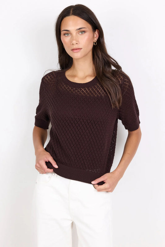 Ivy + Jack Dapple Chocolate Boxy Knit Lace Tee - Chocolate