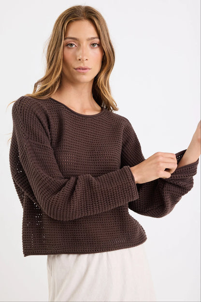 Re:Union Label Dawn Crochet Knit Jumper - Chocolate
