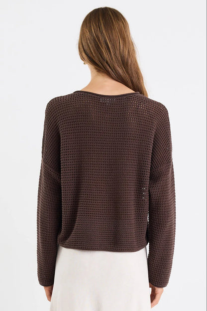 Re:Union Label Dawn Crochet Knit Jumper - Chocolate