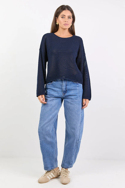 Re:Union Label Dawn Crochet Knit Jumper - Ink