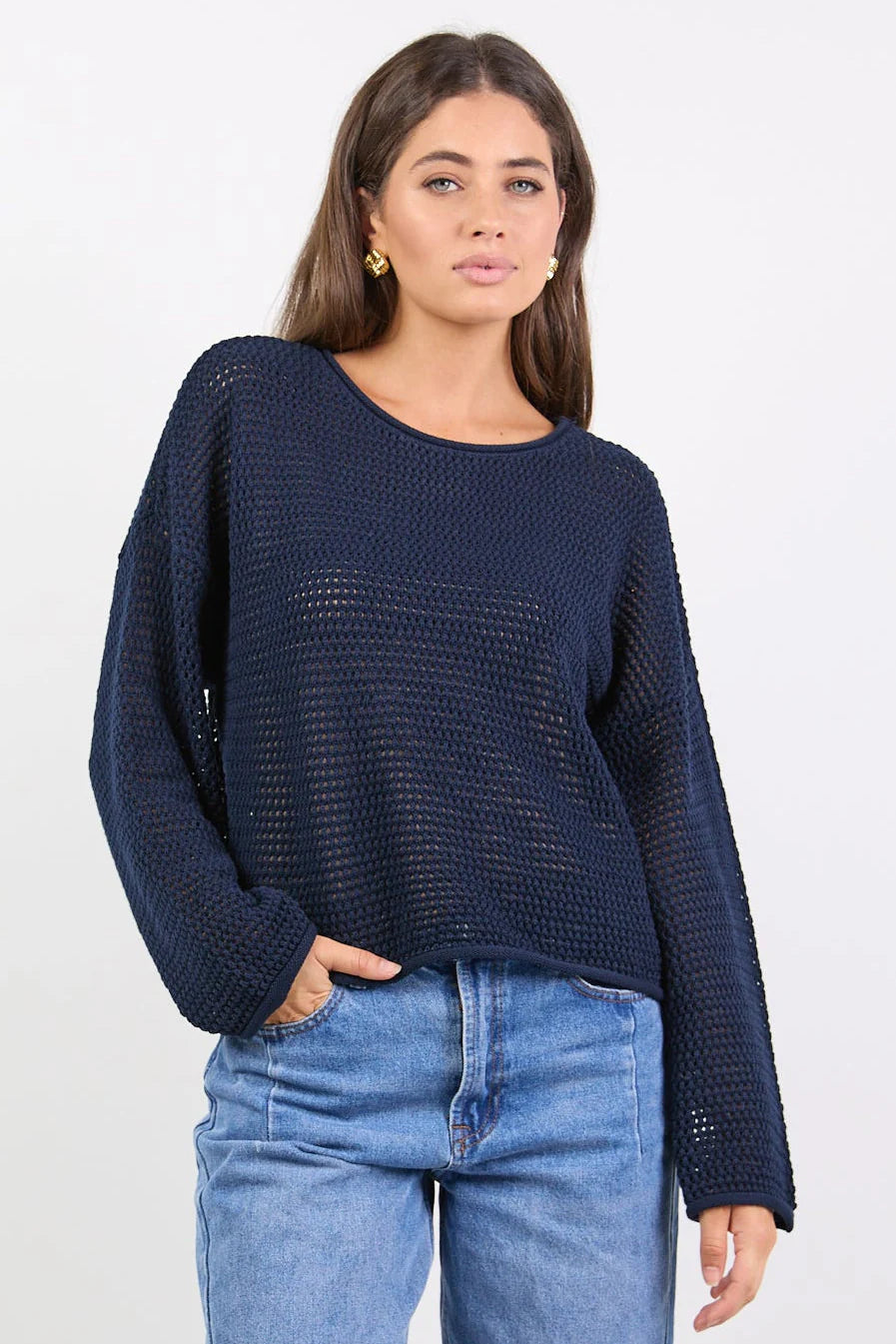 Re:Union Label Dawn Crochet Knit Jumper - Ink