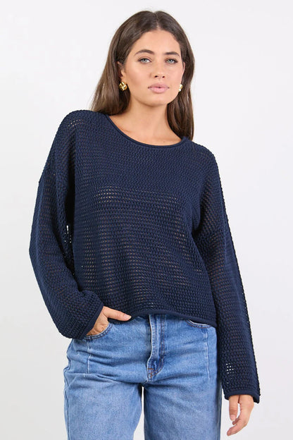 Re:Union Label Dawn Crochet Knit Jumper - Ink