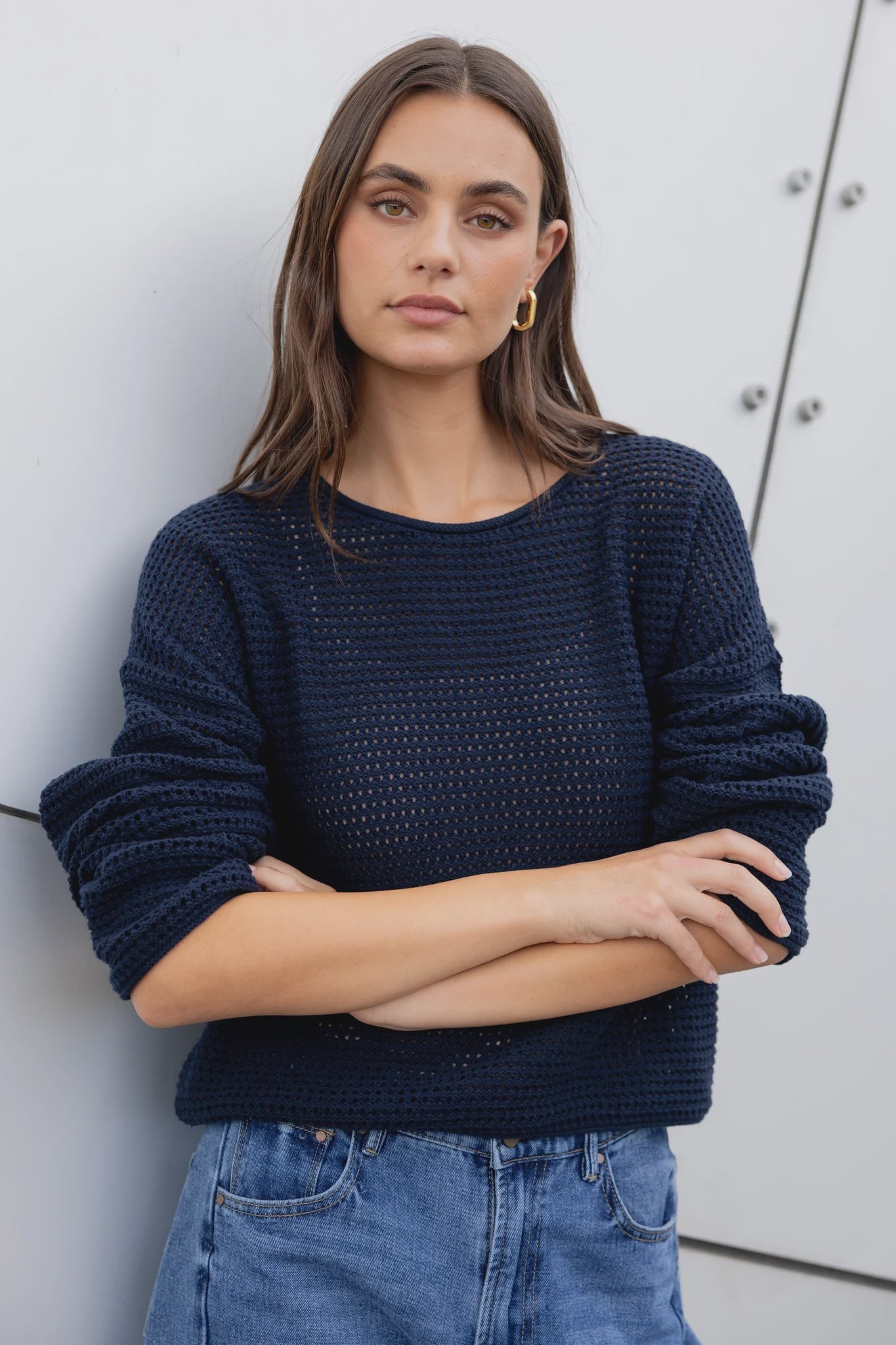 Re:Union Label Dawn Crochet Knit Jumper - Ink