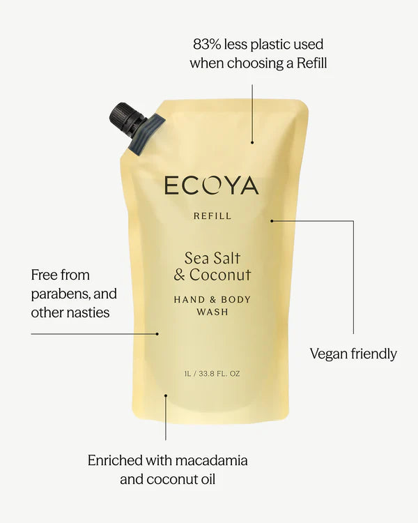 Ecoya Hand & Body Wash Refill - Sea Salt & Coconut
