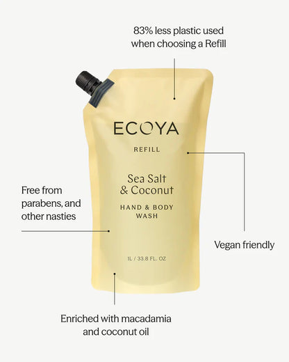 Ecoya Hand & Body Wash Refill - Sea Salt & Coconut