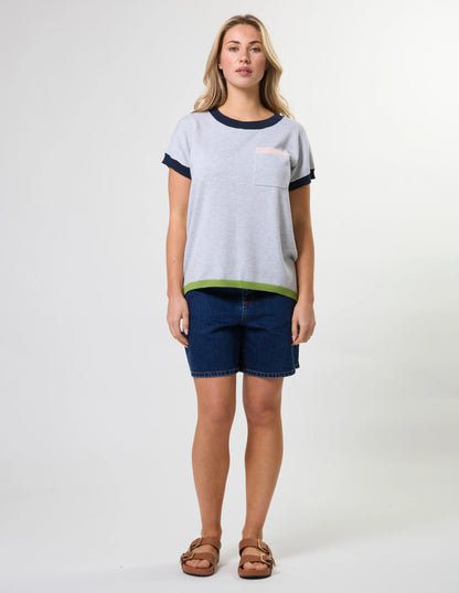 Stella + Gemma Laneway Pocket Top - Light Grey & Navy