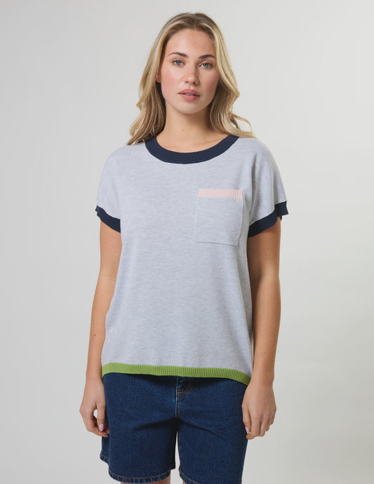Stella + Gemma Laneway Pocket Top - Light Grey & Navy