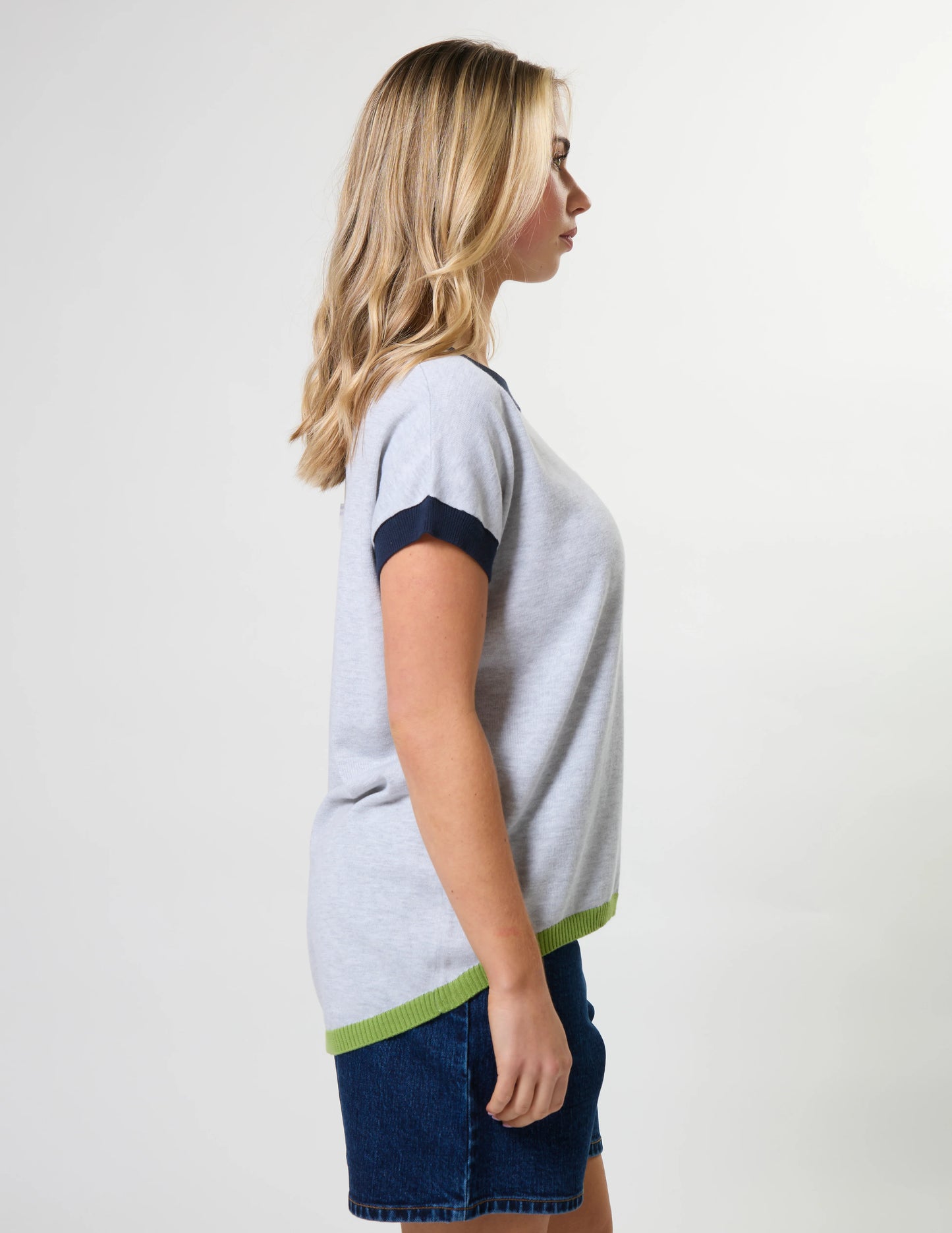 Stella + Gemma Laneway Pocket Top - Light Grey & Navy