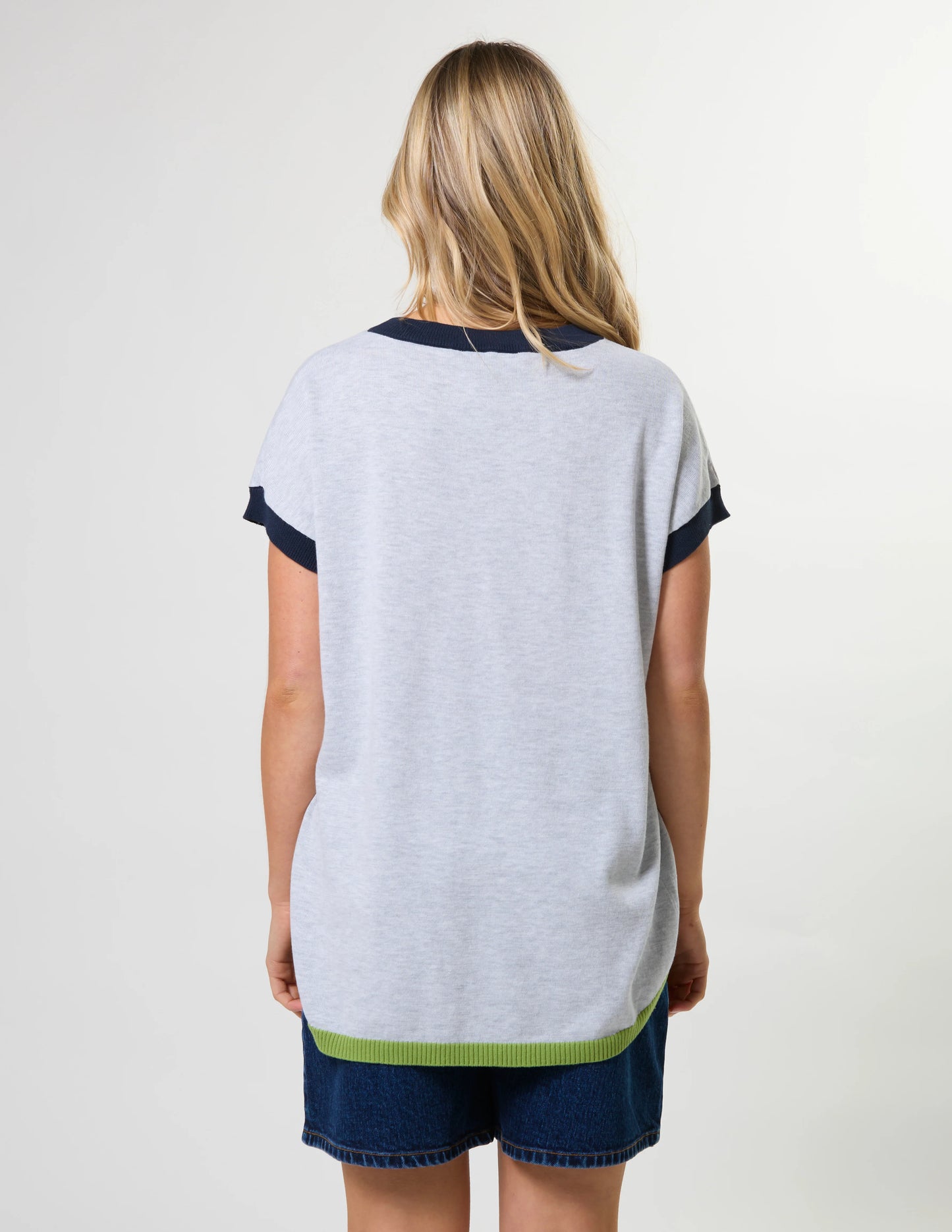 Stella + Gemma Laneway Pocket Top - Light Grey & Navy