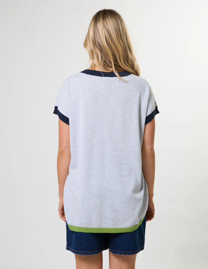 Stella + Gemma Laneway Pocket Top - Light Grey & Navy