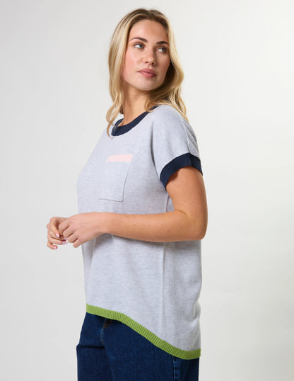 Stella + Gemma Laneway Pocket Top - Light Grey & Navy