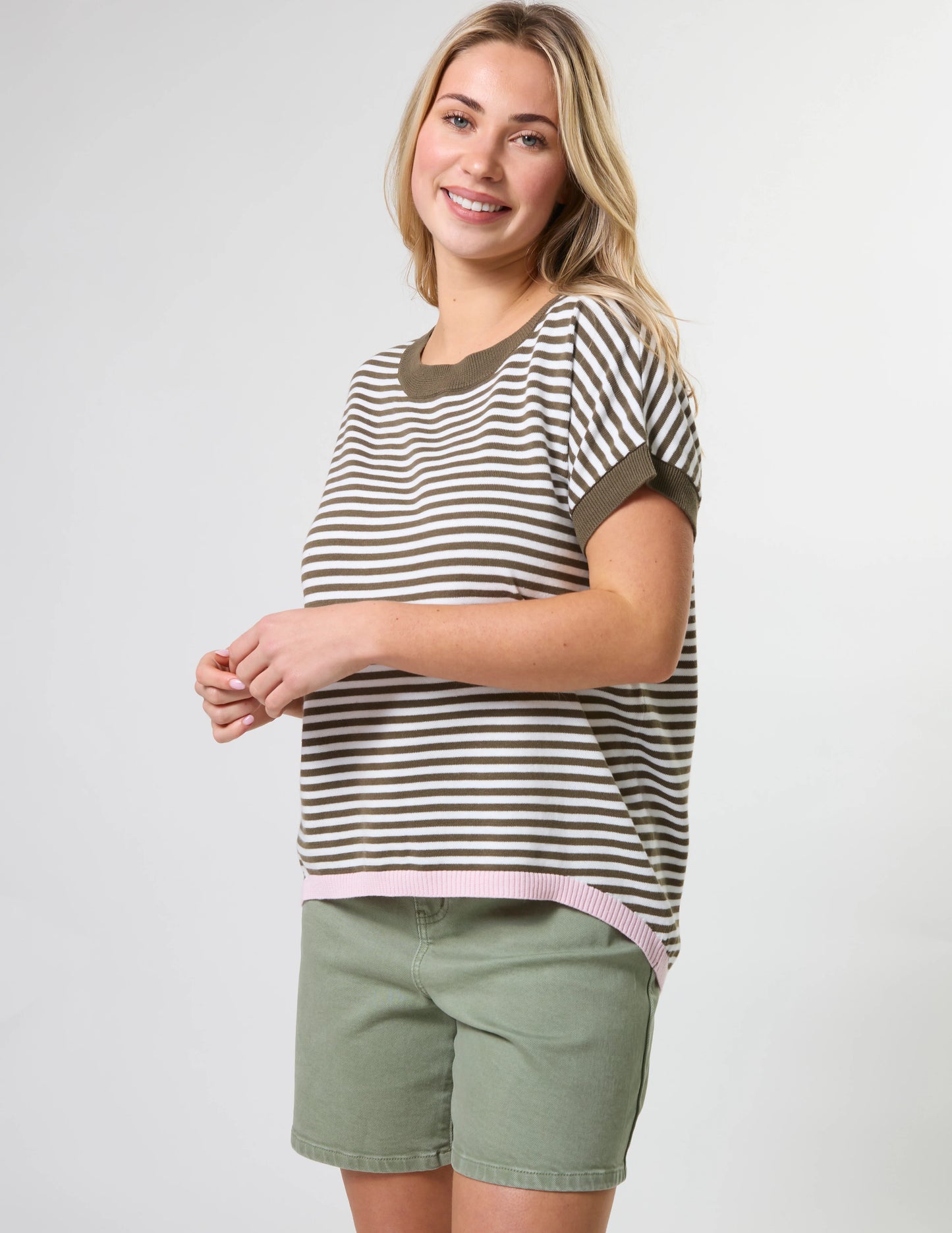 Stella + Gemma Laneway Top - Khaki & White Stripe