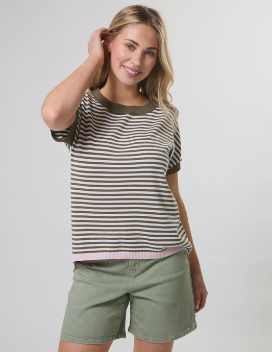Stella + Gemma Laneway Top - Khaki & White Stripe