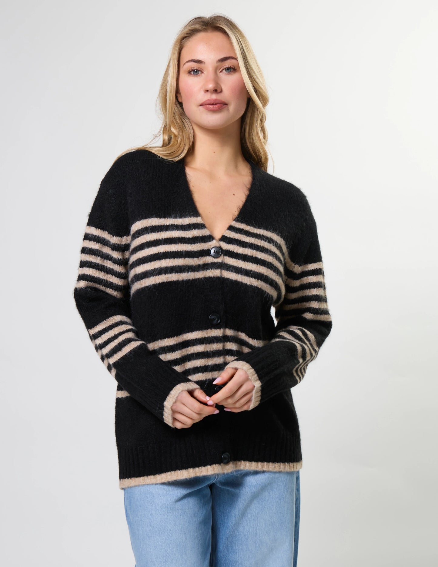 Stella + Gemma Stripe Cardigan - Black Sand