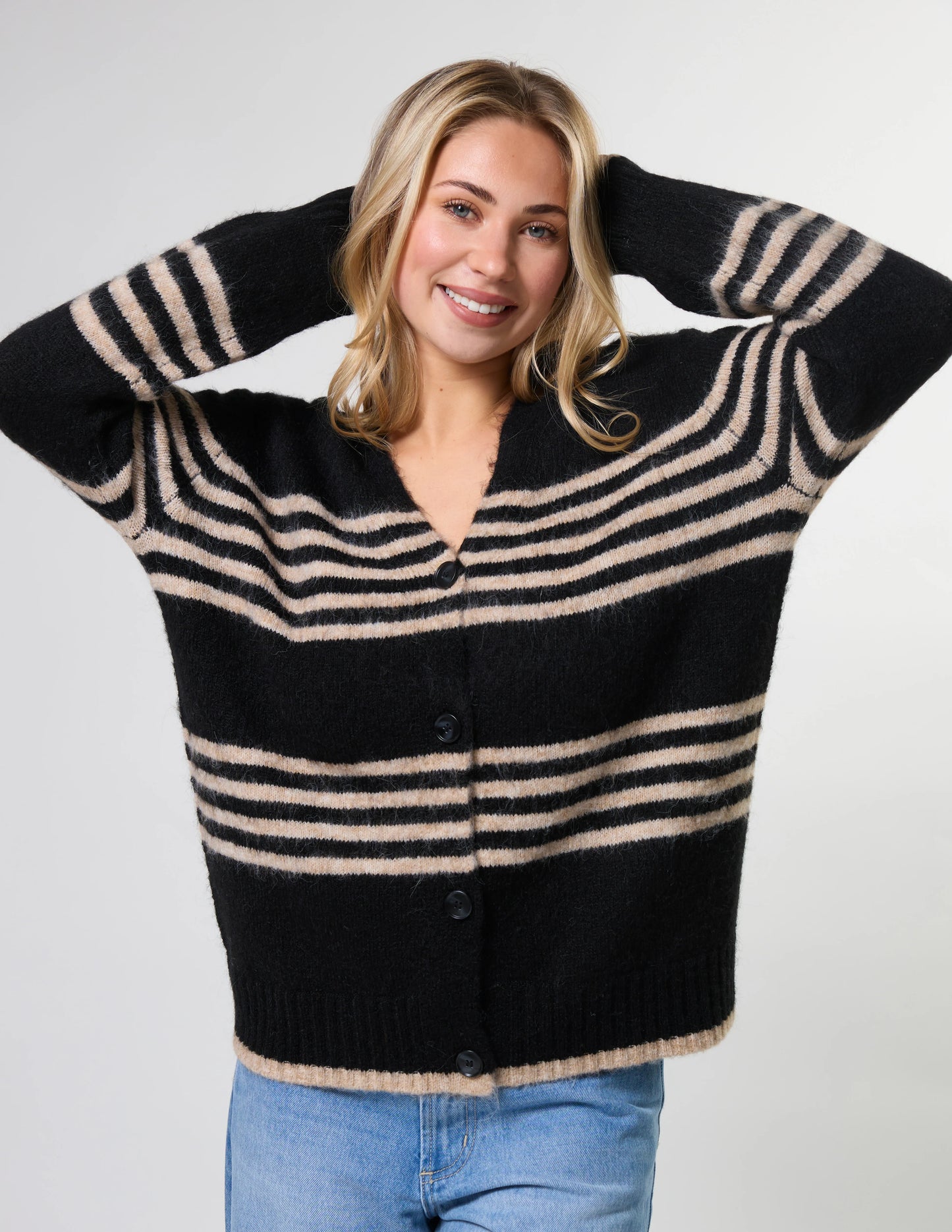 Stella + Gemma Stripe Cardigan - Black Sand