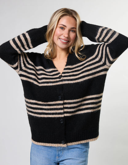Stella + Gemma Stripe Cardigan - Black Sand