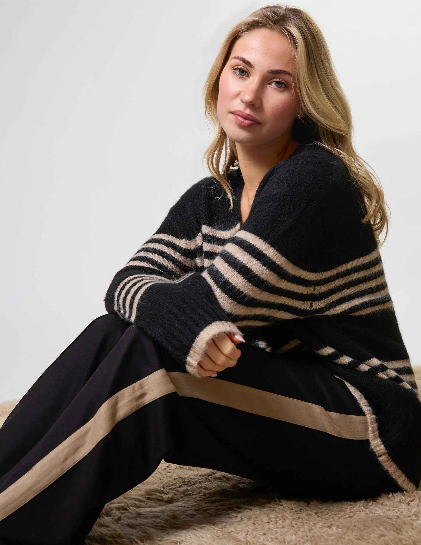 Stella + Gemma Stripe Cardigan - Black Sand