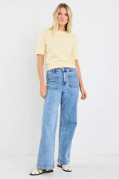 Stories be Told Edition Crewneck Cashmere Blend Knit Tee - Lemon
