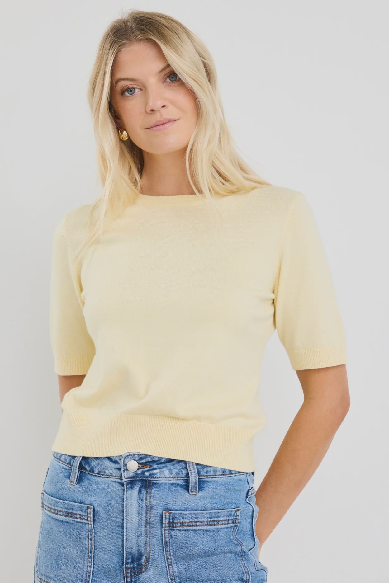 Stories be Told Edition Crewneck Cashmere Blend Knit Tee - Lemon