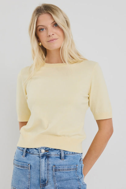 Stories be Told Edition Crewneck Cashmere Blend Knit Tee - Lemon