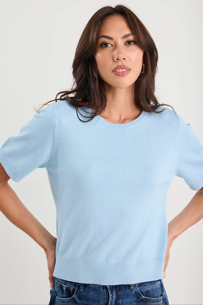 Stories be Told Edition Crewneck Cashmere Blend Knit Tee - Sky Blue