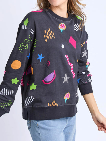 Elm Licorice Galaxy Crew - Midnight Yd Print