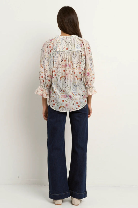 by rosa. Encounter Gathered Button Front Top - Cream Floral