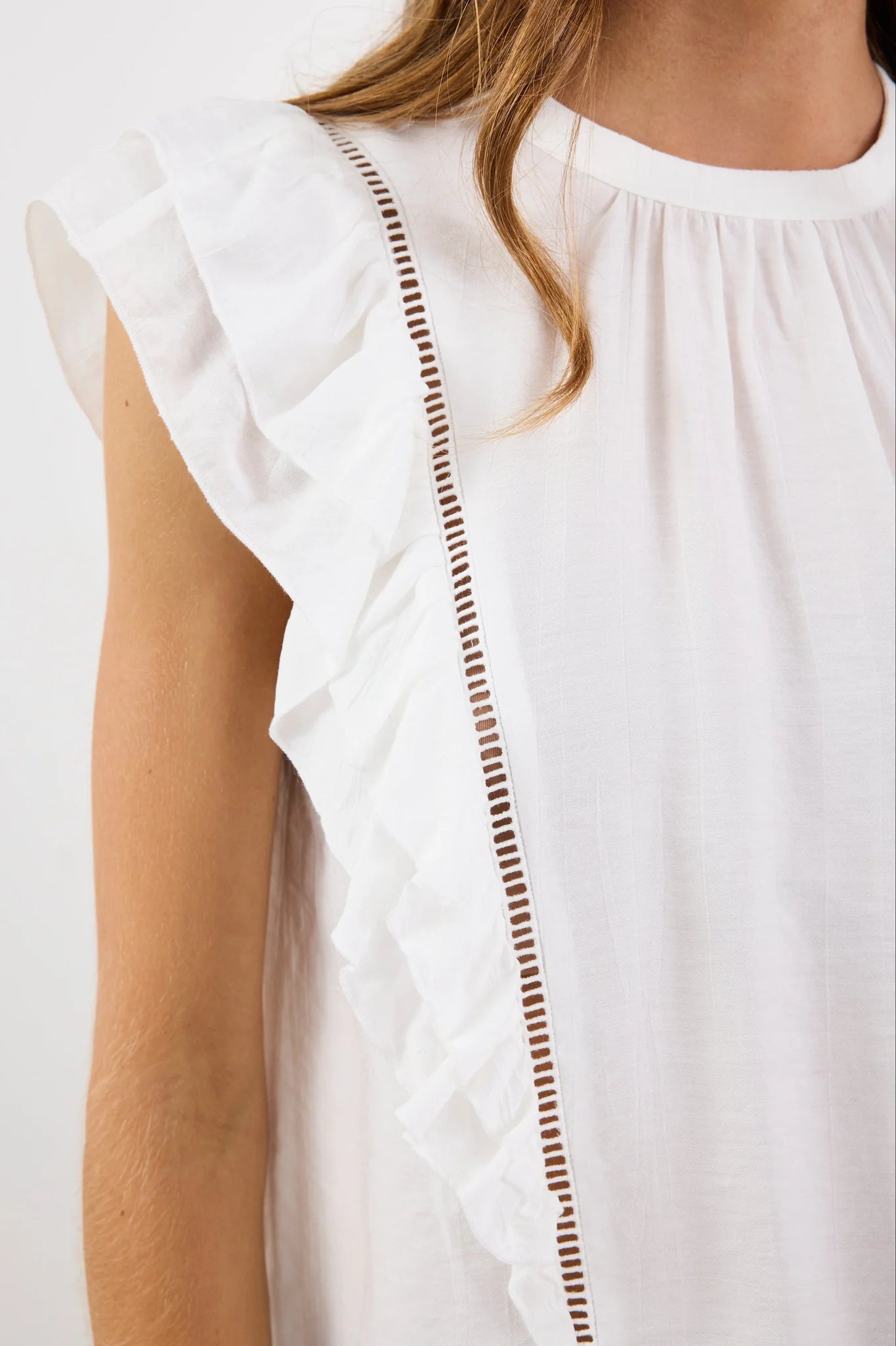 Ivy + Jack Exotic Sheer High Neck Frill Sleeve Top - Ivory