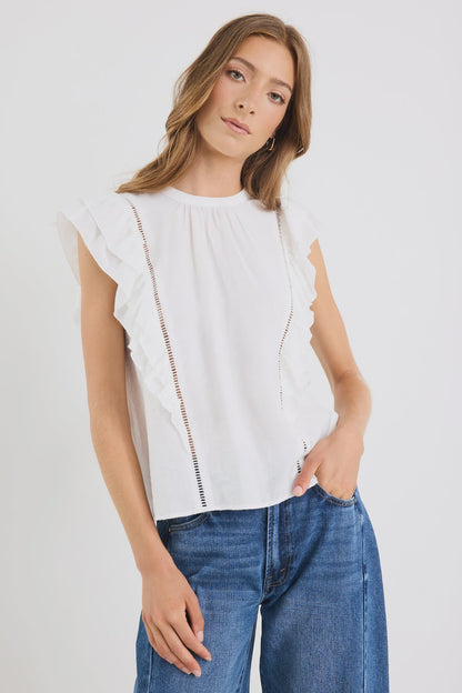 Ivy + Jack Exotic Sheer High Neck Frill Sleeve Top - Ivory