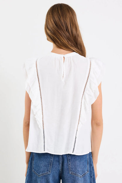 Ivy + Jack Exotic Sheer High Neck Frill Sleeve Top - Ivory