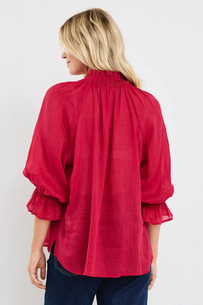 Among the Brave Expedition Shirred Neck S/S Top - Raspberry