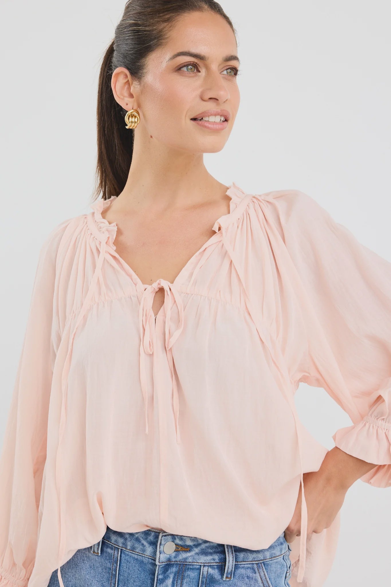Ivy & Jack Empressions  SS Tie Front Top - Rosewater Voile
