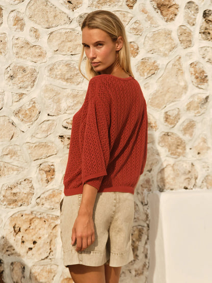 Fate & Becker Mila Pointelle Top - Red Clay