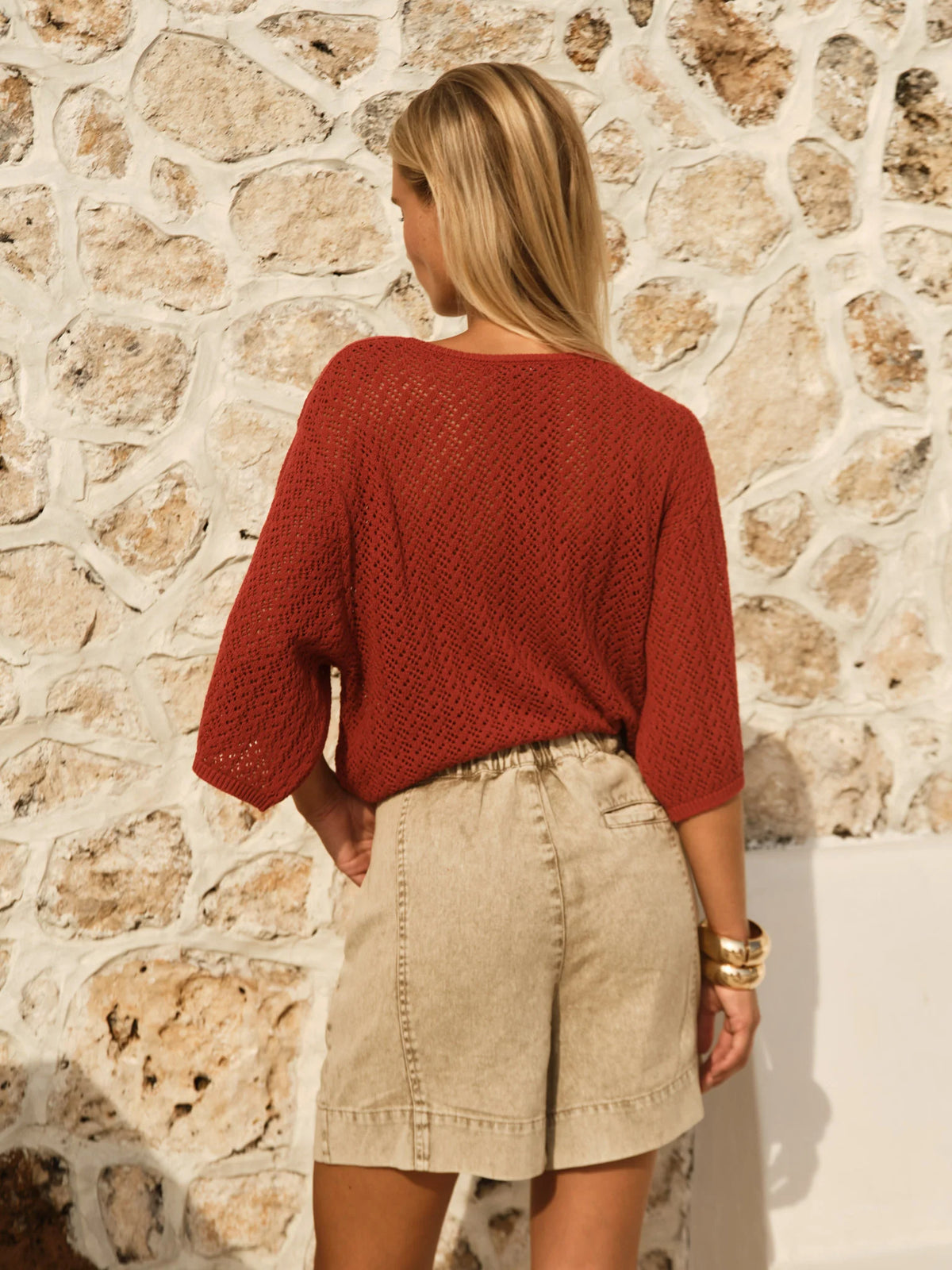 Fate & Becker Mila Pointelle Top - Red Clay