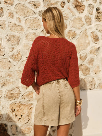 Fate & Becker Mila Pointelle Top - Red Clay