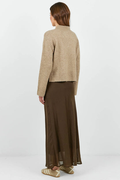Stories be Told Sahara Luxe Linen Blend Bias Maxi Skirt - Chocolate