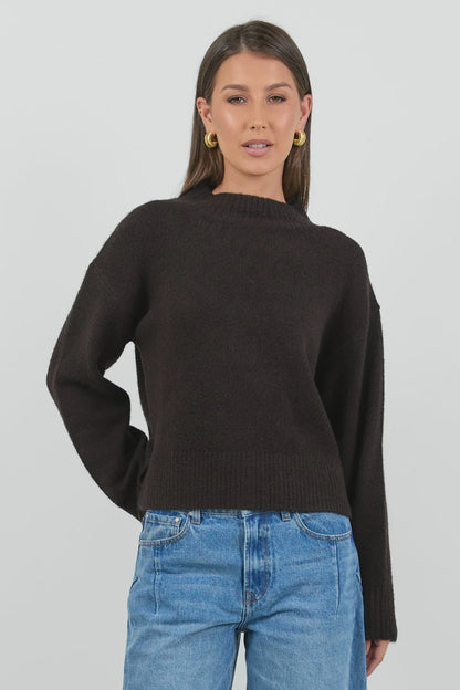 Stories be Told Forage Mock Neck Jumper -  Chocolate