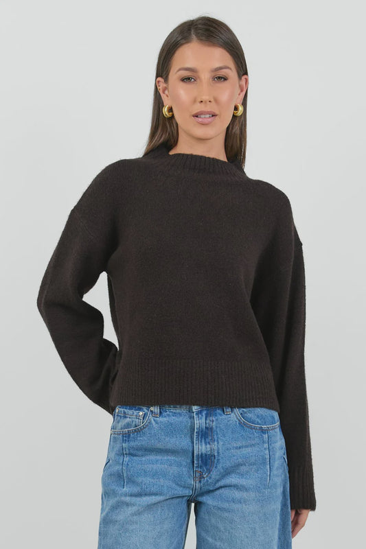 Stories be Told Forage Mock Neck Jumper -  Chocolate