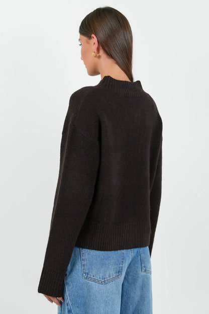 Stories be Told Forage Mock Neck Jumper -  Chocolate