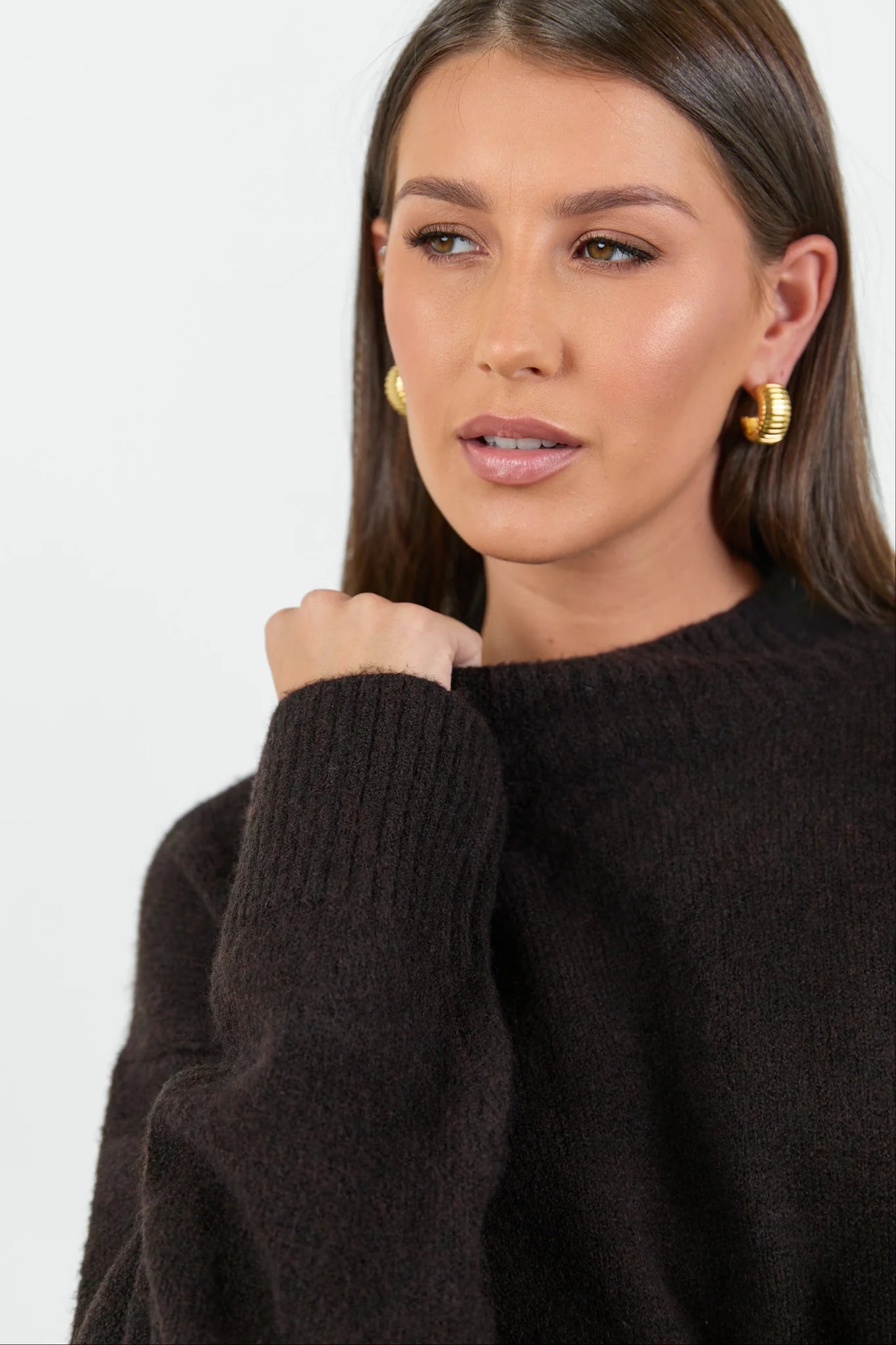 Stories be Told Forage Mock Neck Jumper -  Chocolate
