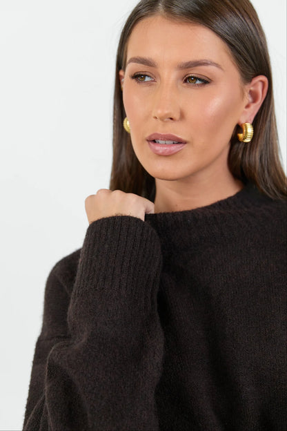 Stories be Told Forage Mock Neck Jumper -  Chocolate