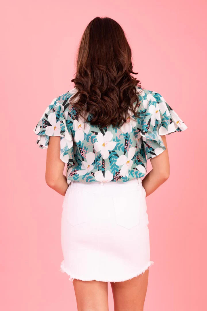 Charlo Grace Top - Green Floral