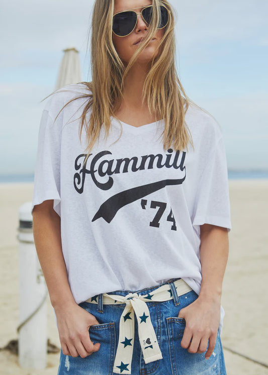 Hammill & Co 74 Logo V Neck Tee - White