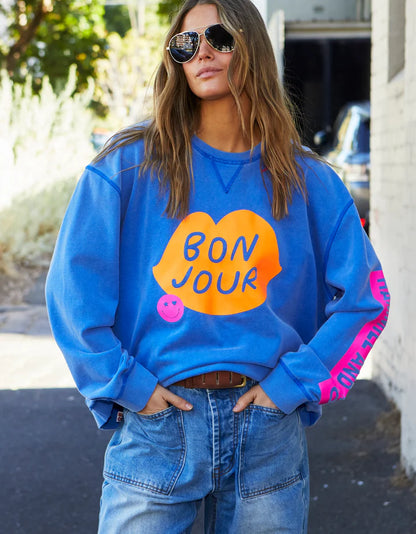Hammill & Co  Bon Jour Sweat - Ocean Blue
