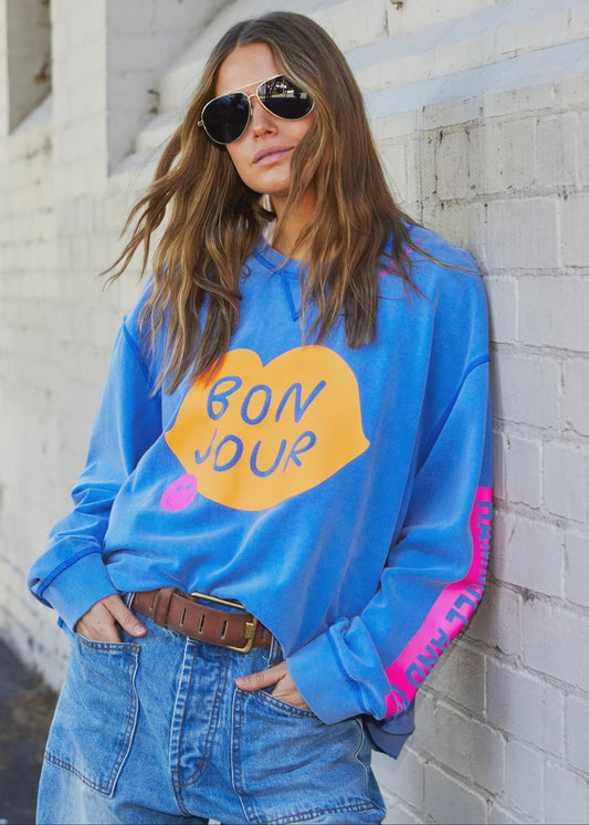 Hammill & Co  Bon Jour Sweat - Ocean Blue