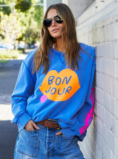 Hammill & Co  Bon Jour Sweat - Ocean Blue