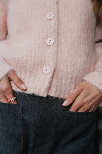 Ivy & Jack Highlight Mohair Blend Crewneck Cardigan - Blush