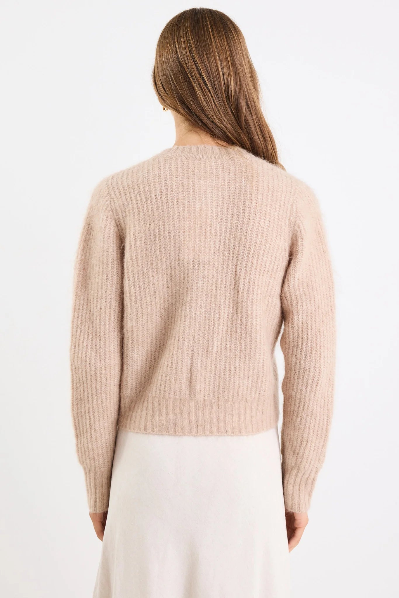 Ivy & Jack Highlight Mohair Blend Crewneck Cardigan - Biscuit